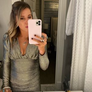 BCBG Metallic Shirred Bodycon Dress